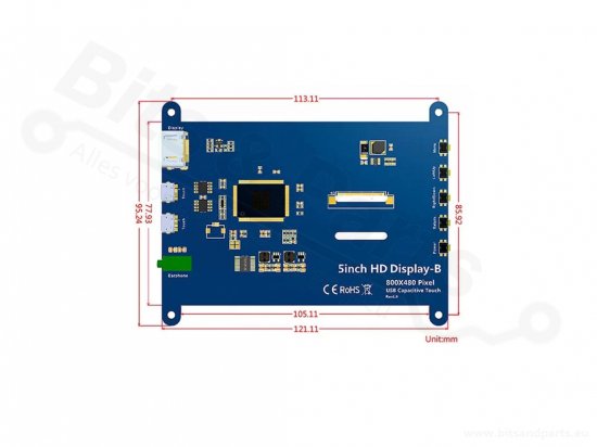 Display Raspberry Pi 5inch LCD cap. touchscreen 8000x480 - Elecrow RC050